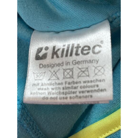 Killtec Technical Teal Hoodie Full Zip Jacket Floral Pattern Neon Yellow‎ Trim - Picture 9 of 9